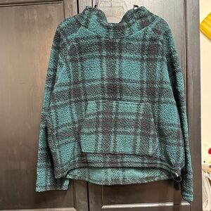 PINK Victoria's Secret Green and Black Plaid Sweater- fleece
